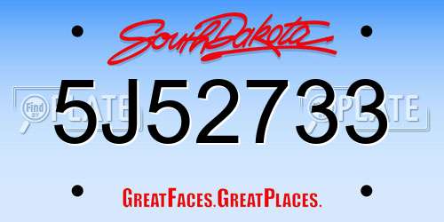 5J52733 South Dakota License Plate