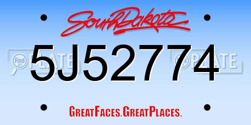 5J52774 South Dakota License Plate