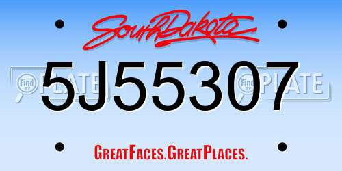 5J55307 South Dakota License Plate