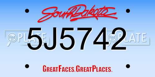 5J5742 South Dakota License Plate