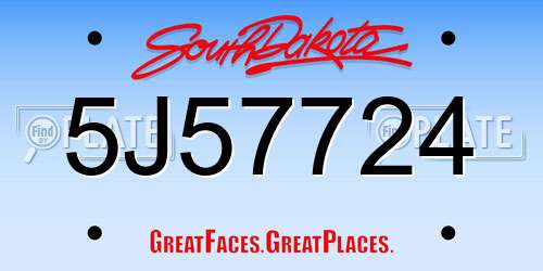 5J57724 South Dakota License Plate