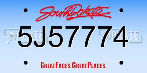 5J57774 South Dakota License Plate
