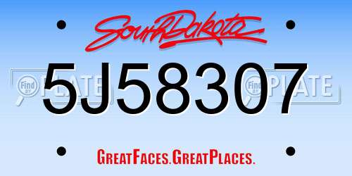 5J58307 South Dakota License Plate