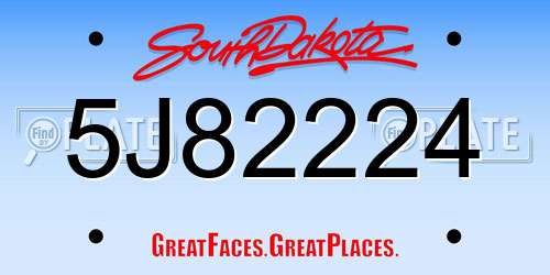 5J82224 South Dakota License Plate