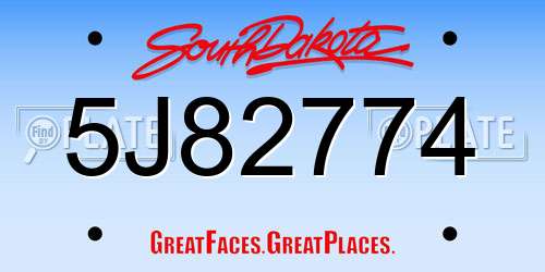 5J82774 South Dakota License Plate