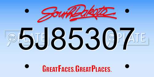 5J85307 South Dakota License Plate