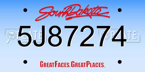 5J87274 South Dakota License Plate