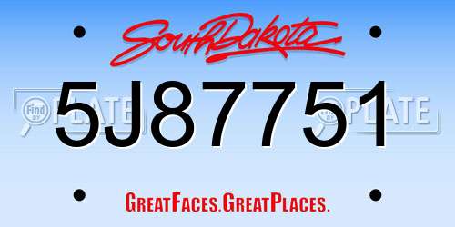 5J87751 South Dakota License Plate