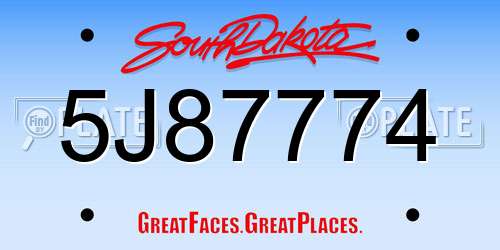 5J87774 South Dakota License Plate