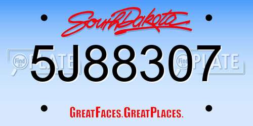 5J88307 South Dakota License Plate