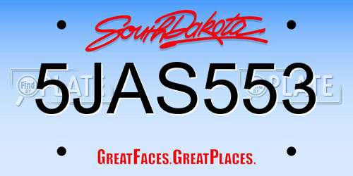 5JAS553 South Dakota License Plate