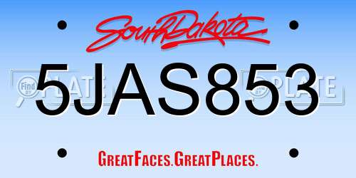 5JAS853 South Dakota License Plate