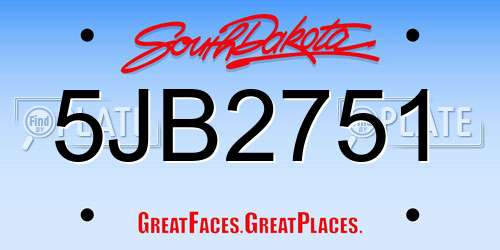 5JB2751 South Dakota License Plate