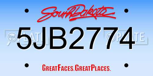 5JB2774 South Dakota License Plate