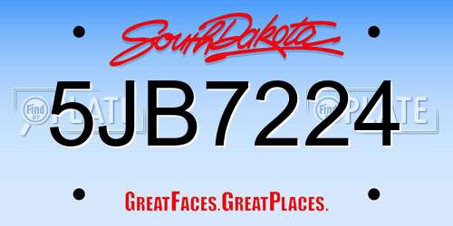 5JB7224 South Dakota License Plate
