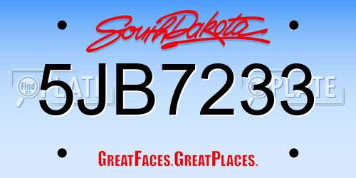 5JB7233 South Dakota License Plate