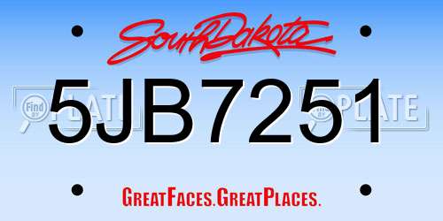 5JB7251 South Dakota License Plate