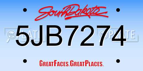 5JB7274 South Dakota License Plate