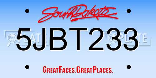 5JBT233 South Dakota License Plate