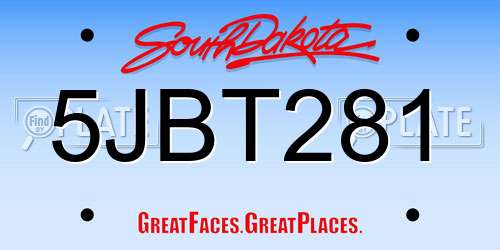 5JBT281 South Dakota License Plate