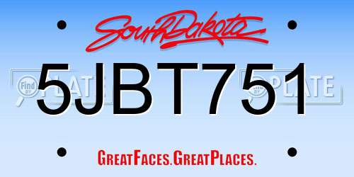 5JBT751 South Dakota License Plate