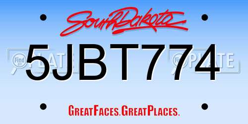 5JBT774 South Dakota License Plate