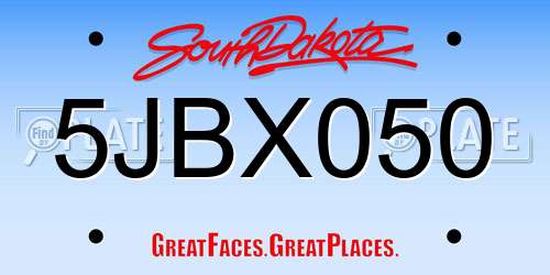 5JBX050 South Dakota License Plate
