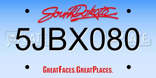 5JBX080 South Dakota License Plate