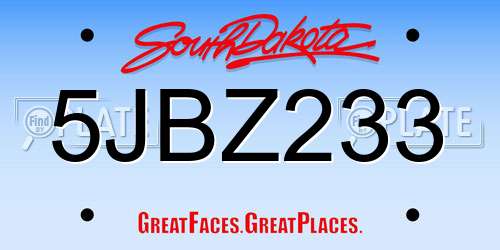5JBZ233 South Dakota License Plate