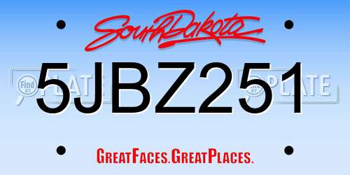 5JBZ251 South Dakota License Plate