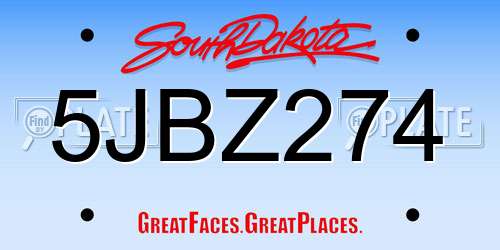 5JBZ274 South Dakota License Plate