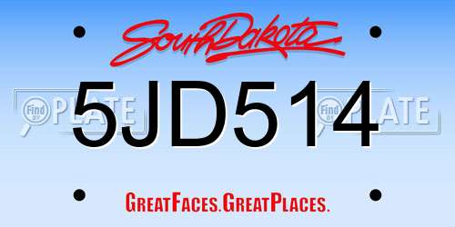 5JD514 South Dakota License Plate