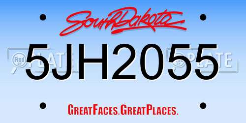 5JH2055 South Dakota License Plate