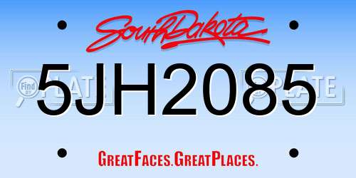 5JH2085 South Dakota License Plate