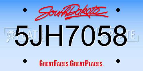 5JH7058 South Dakota License Plate