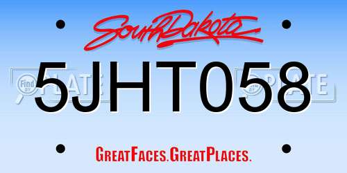 5JHT058 South Dakota License Plate