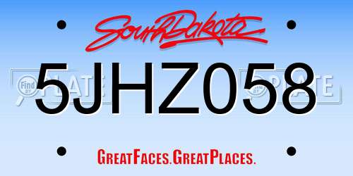 5JHZ058 South Dakota License Plate