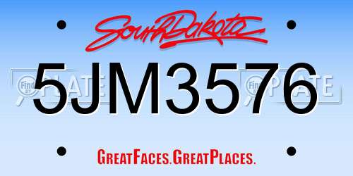 5JM3576 South Dakota License Plate