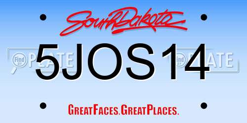 5JOS14 South Dakota License Plate