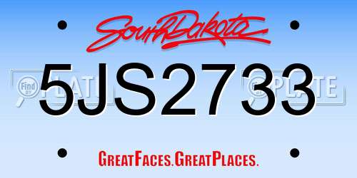5JS2733 South Dakota License Plate