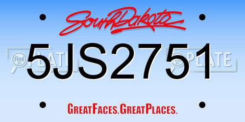 5JS2751 South Dakota License Plate