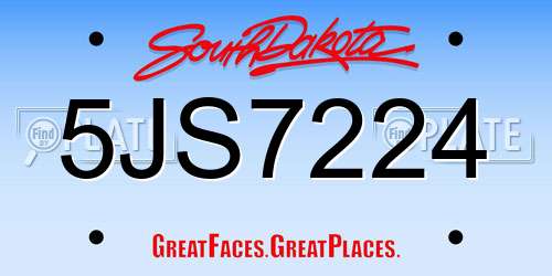 5JS7224 South Dakota License Plate