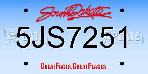 5JS7251 South Dakota License Plate