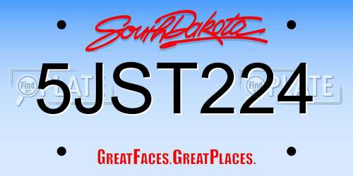 5JST224 South Dakota License Plate