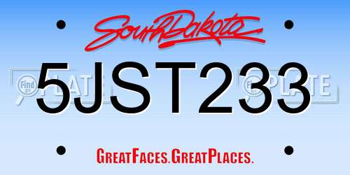 5JST233 South Dakota License Plate