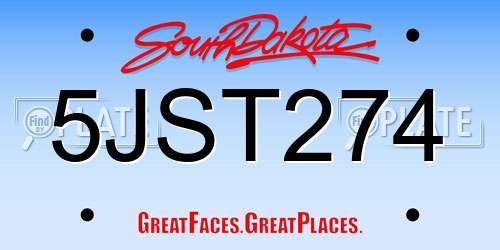 5JST274 South Dakota License Plate