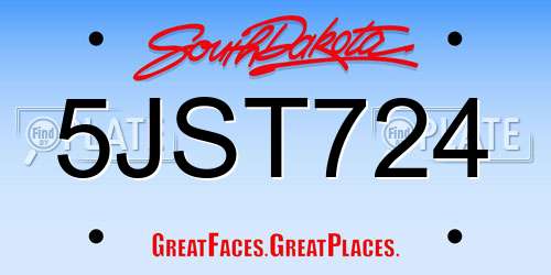 5JST724 South Dakota License Plate