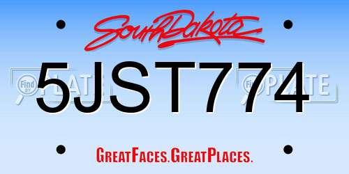 5JST774 South Dakota License Plate