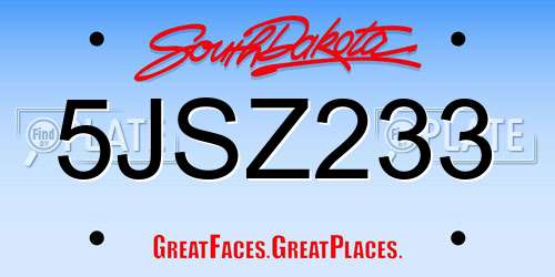 5JSZ233 South Dakota License Plate