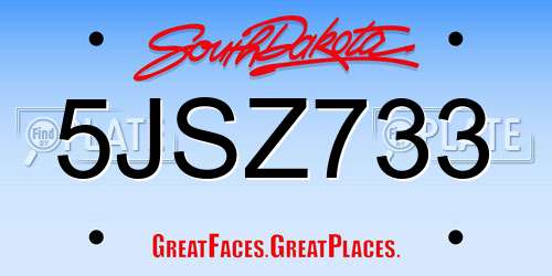 5JSZ733 South Dakota License Plate